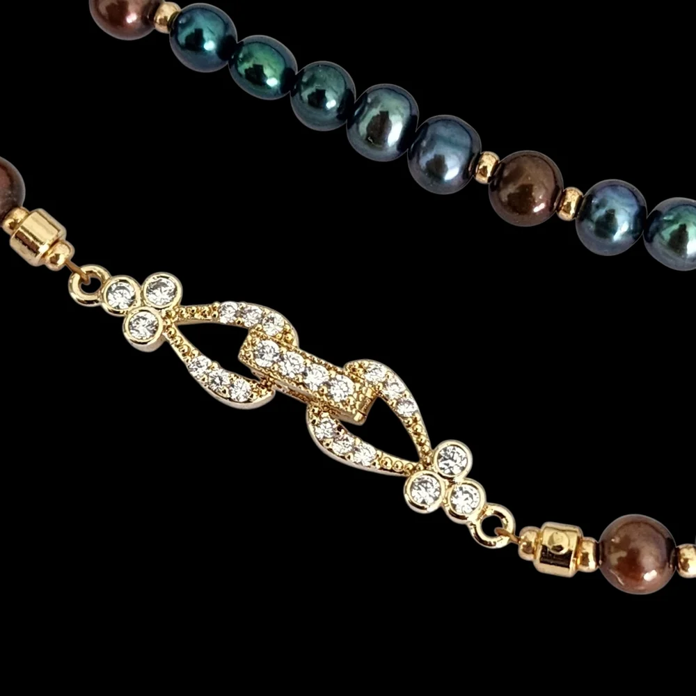 Vintage pearl necklace gold filigree clasp blue brown baby pearls A0215 -Q5 -Q2